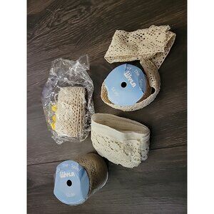 Lot 4 White Ecru Flat Crochet Lace Trim Assorted Patterns Sewing Craft Decor